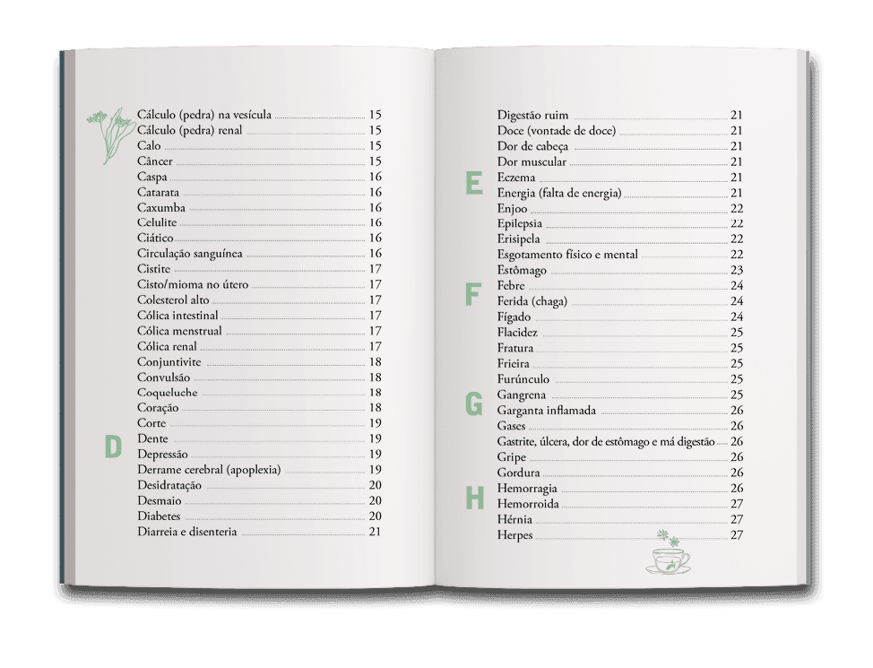 Sumário do livro O therapeuta: receitas caseiras com ervas naturais para males, incômodos e enfermidades
