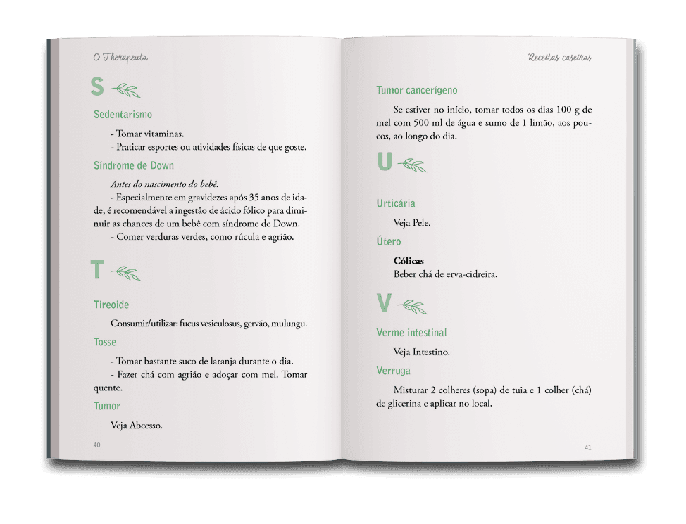 Miolo do livro O therapeuta: receitas caseiras com ervas naturais para males, incômodos e enfermidades