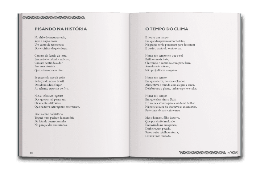 Página dupla contendo poemas do livro O lugar do saber ancestral