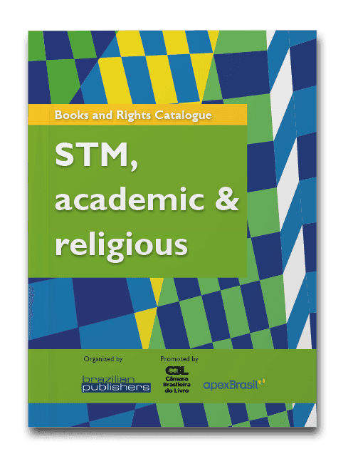 Capa do livro Books and rights catalogue 2022 2023, STM, academic & religious, organizado por brazilian publishers e patrocinado pela Câmara Brasileira do livro e Apex Brasil