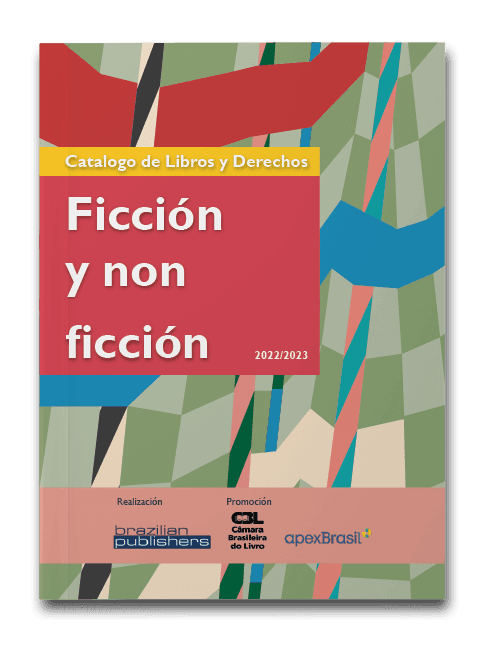 Capa do livro Books and rights catalogue 2022 2023, ficción y non ficción, organizado por brazilian publishers e patrocinado pela Câmara Brasileira do livro e Apex Brasil