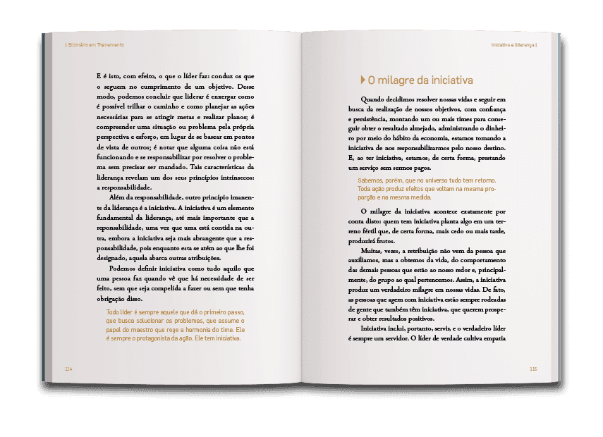 Página dupla do miolo do livro Bilionário em treinamento, de Anderson Rocha