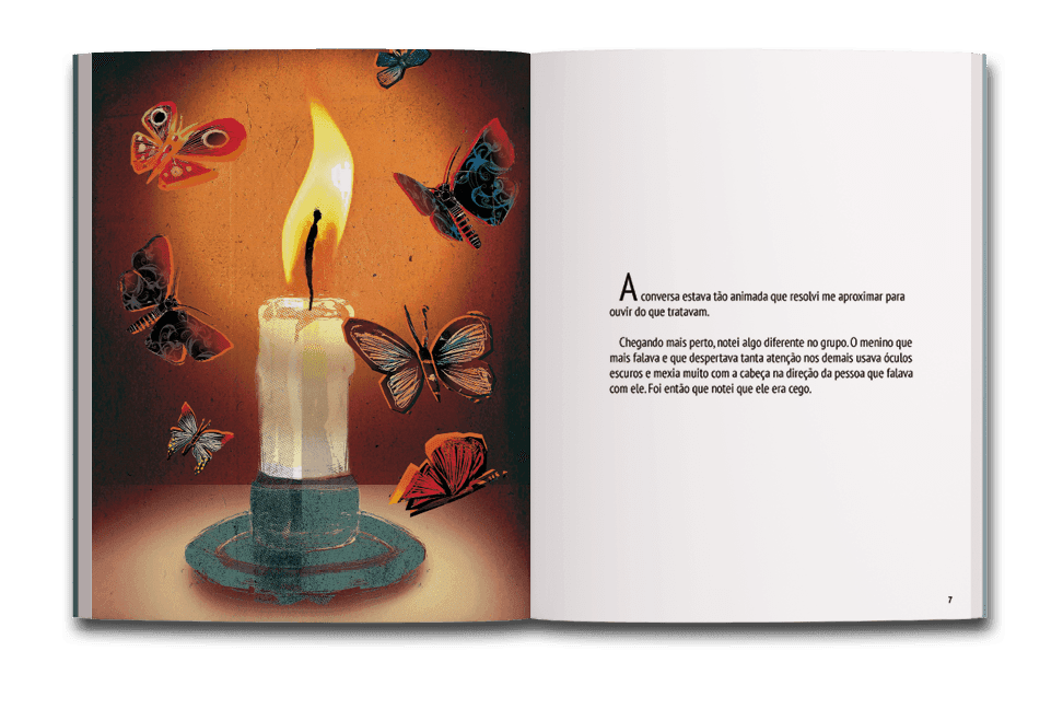 Página dupla de miolo do livro O olho bom do menino, de Daniel Munduruku