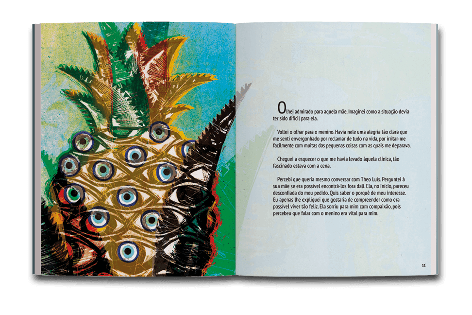 Página dupla de miolo do livro O olho bom do menino, de Daniel Munduruku