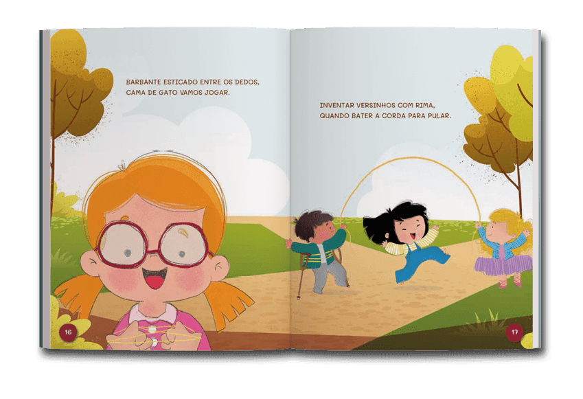 Página dupla de miolo do livro Brinca, criança , de Penélope Martins