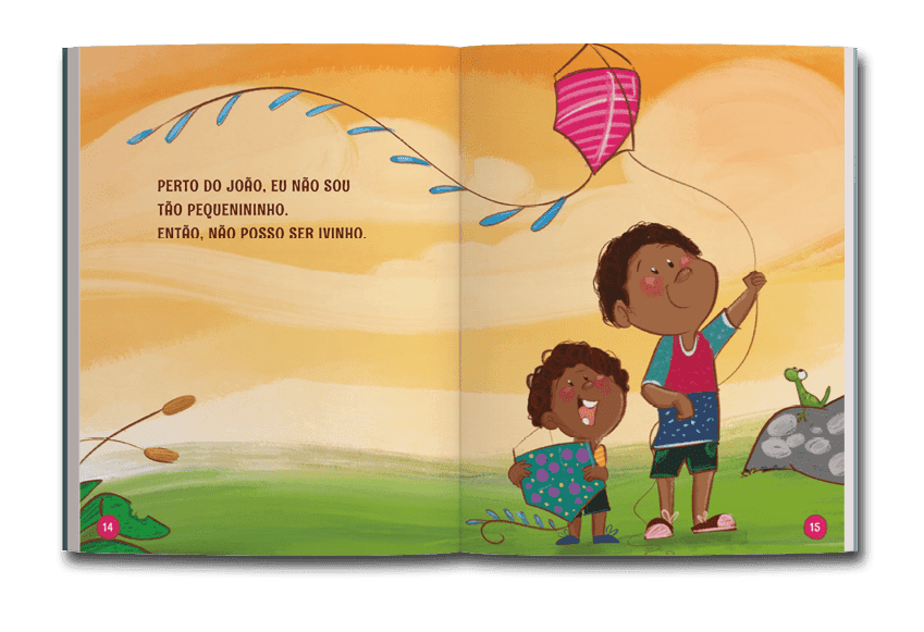 Página dupla de miolo do livro Sol, lua e o menino sem apelido, de Gisele Jordas