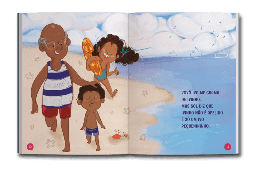 Página dupla de miolo do livro Sol, lua e o menino sem apelido, de Gisele Jordas