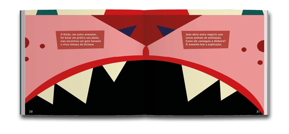 Página dupla de miolo do livro O rato trapaceiro, de Lisandro Santos Maumau