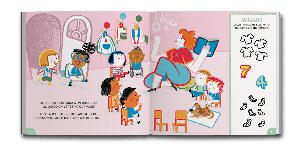 Página dupla de miolo do livro A day at the farm, de Guilherme Kroll