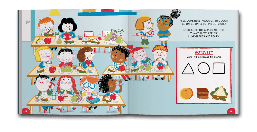 Página dupla de miolo do livro A day at the farm, de Guilherme Kroll