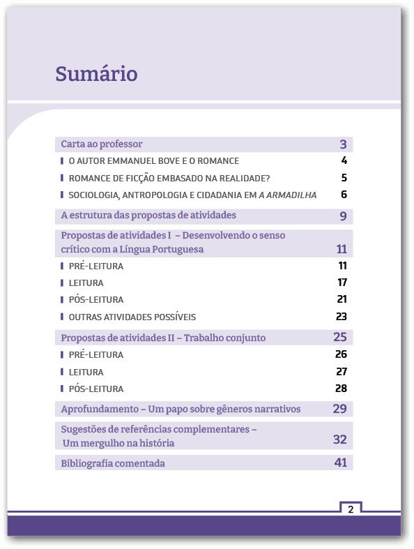 Página do Manual do professor da obras A armadilha
