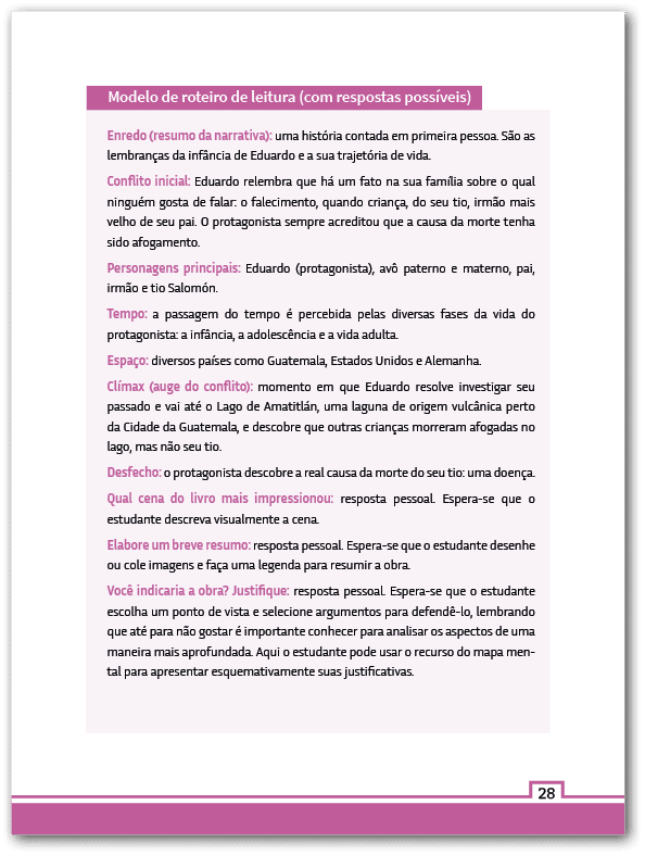 Página do Manual do professor da obra luto