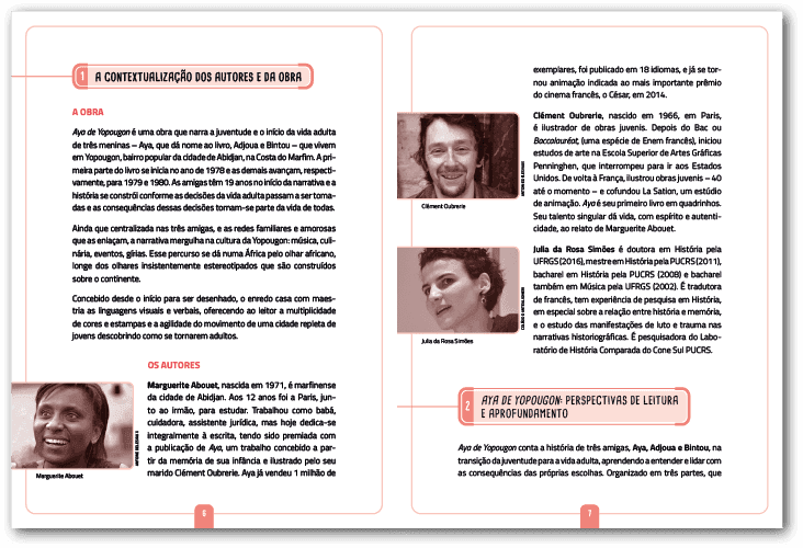 Página dupla do Manual do professor da obra Aya de Yopougon