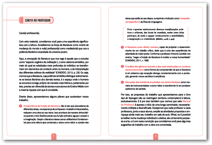 Página dupla do Manual do professor da obra Aya de Yopougon