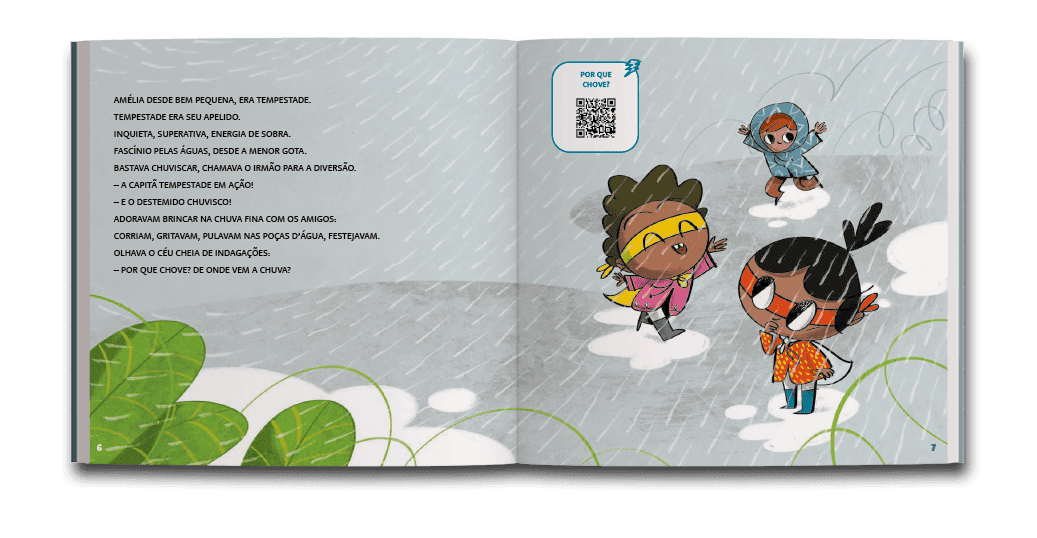 Página dupla de miolo do livro A pequena capitã tempestade, de Simão de Miranda