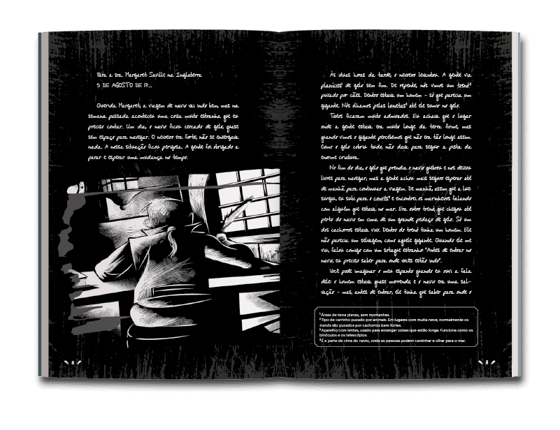 Página dupla de miolo do livro Frankenstein, de Mary Shelley