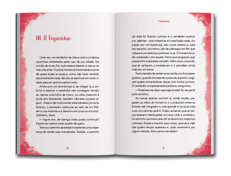 Página dupla de miolo do livro Histórias do sol nascente, de Eraldo miranda