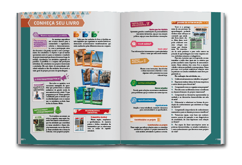 Página dupla de miolo do livro Conhecimento e vida em sociedade