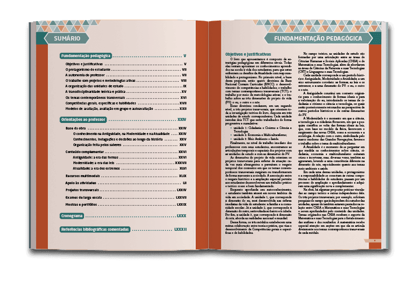 Página dupla de miolo do livro Conhecimento e vida em sociedade (manual do professor)