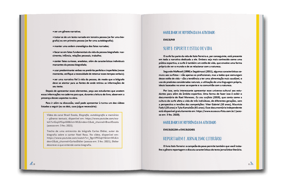 Página dupla de miolo do materal digital do professor Ítalo Ferreira: o campeão do povo