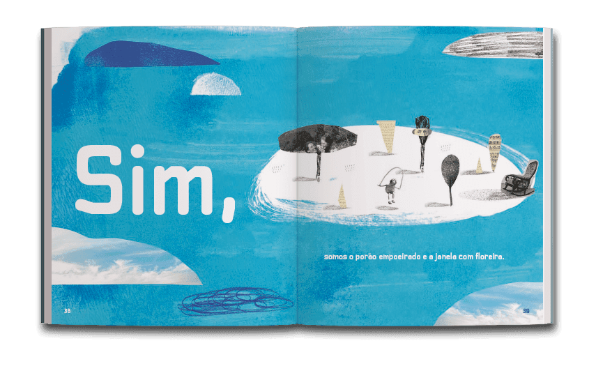 Página dupla de miolo do livro A casa dos pensamentos com varanda para a poesia, de Jonas Ribeiro