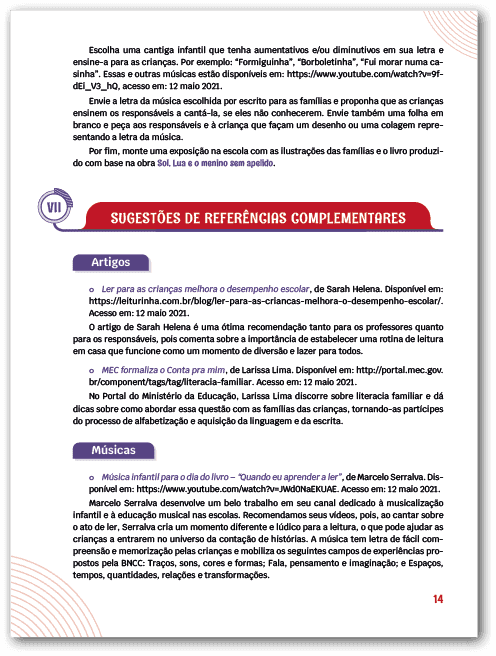 Página do Material digital do professor da obra Sol, Lua e o menino sem apelido