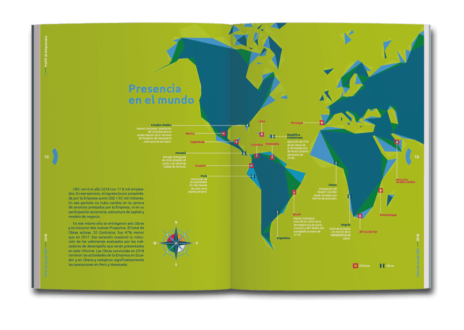Página dupla de miolo do relatório Anual De Sustentabilidade 2018 da Odebrecht