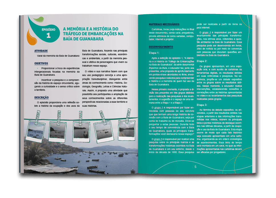 Página dupla de miolo do livro Espelhos da Bahia: Guia pedagógico