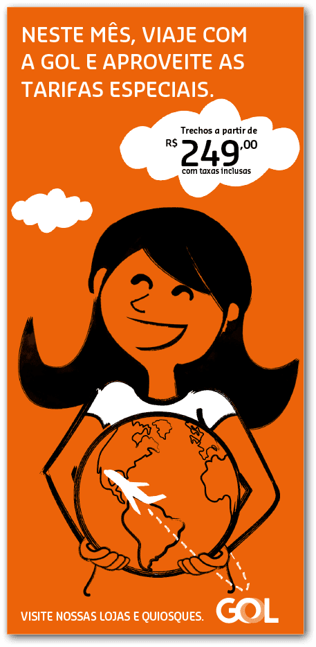 Folder: neste mês, viaje com a Gol e aproveite as tarifas especiais, de Gol
