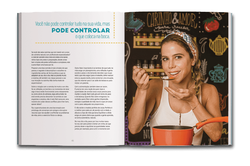 Página dupla sobre alimentação do livro É mais simples do que parece