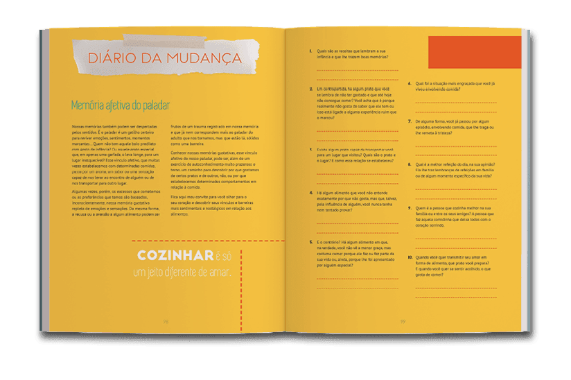 Página dupla sobre diário de mudança do livro É mais simples do que parece