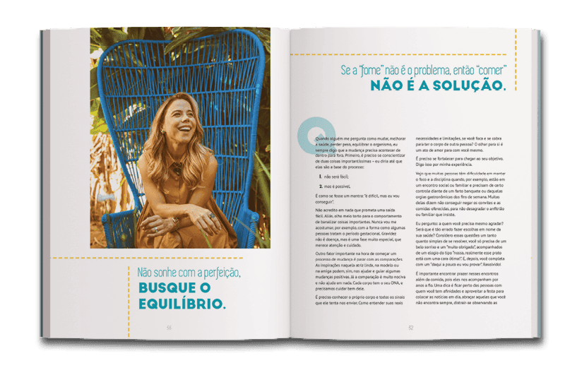 Página dupla sobre alimentação do livro É mais simples do que parece