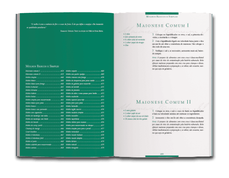 Páginas com receitas de molhos do livro Dona Benta: comer bem